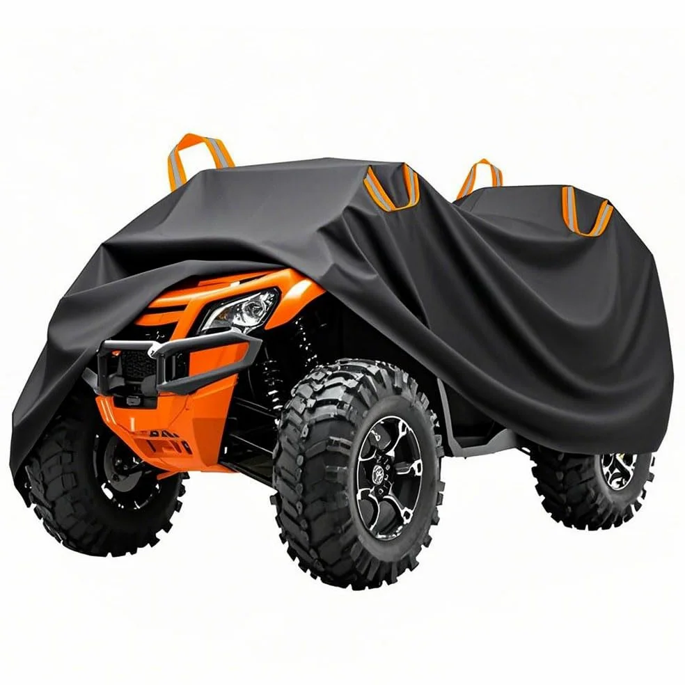Blueshyhall Cubierta impermeable para quad ATV, protección UV, color negro, de tejido de poliéster 210D con tiras reflectantes y correas de hebilla (XXXL (256 x 110 x 120 cm)