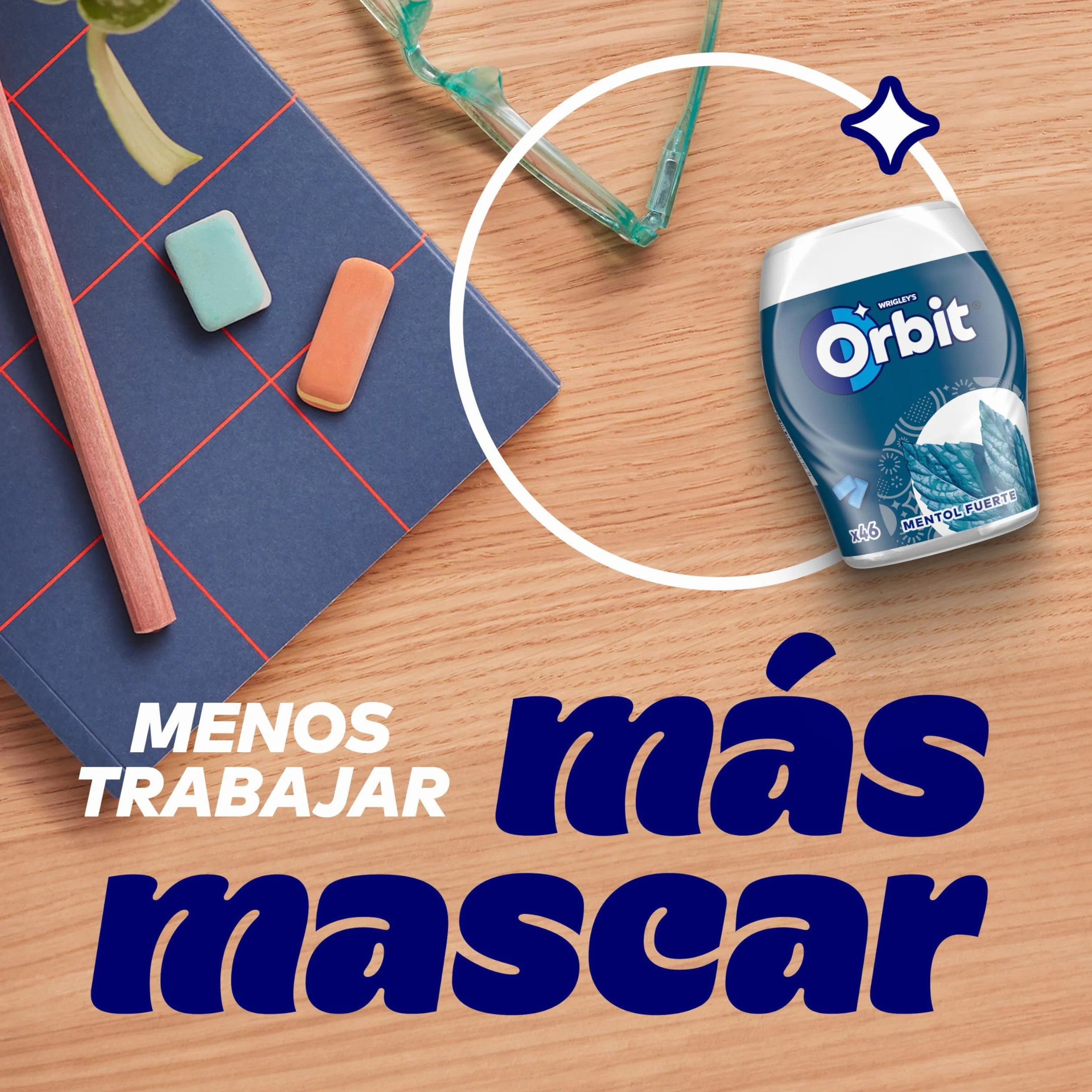 Orbit Bote de Chicles Sin Azúcar Sabor Mentol Fuerte, Intenso y de Larga Duración (6 x 46 chicles)