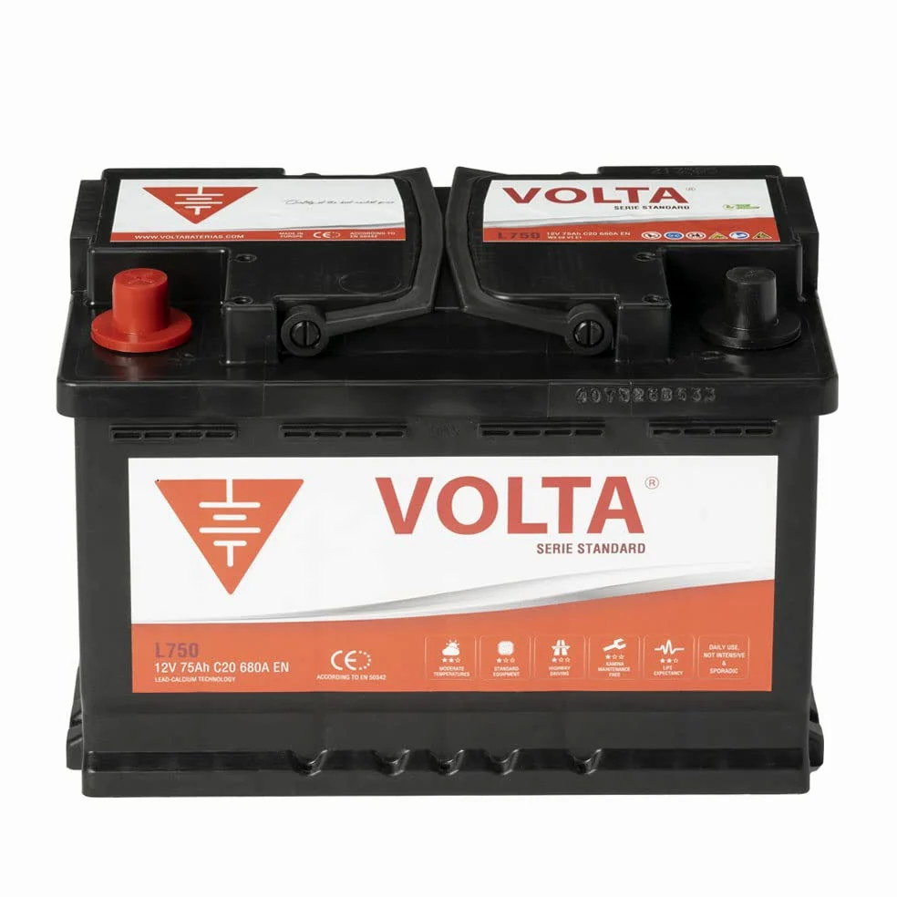 Bateria de Coche Standard 75Ah 680A Volta L750I - Borne +Izq - Medidas Largo 278 x Ancho 175 x Alto 190 mm con 2 años de Garantía - Fabricación Europea. Automóvil de turismo