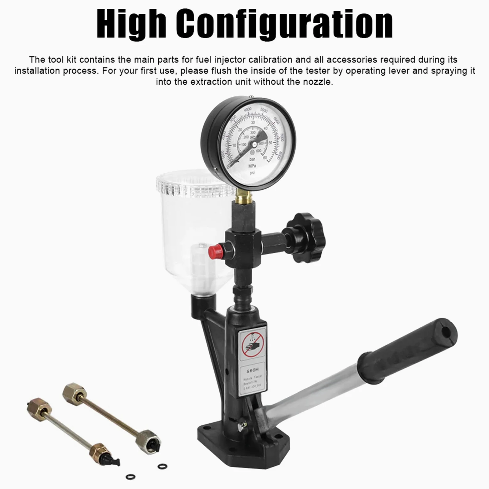 Comprobador de inyectores de combustible diésel con escala doble, 60 MPA, 8000 PSI, para vehículos tractores, comprobador de inyectores diésel, prueba de presión de riel común, medidor de combustibl