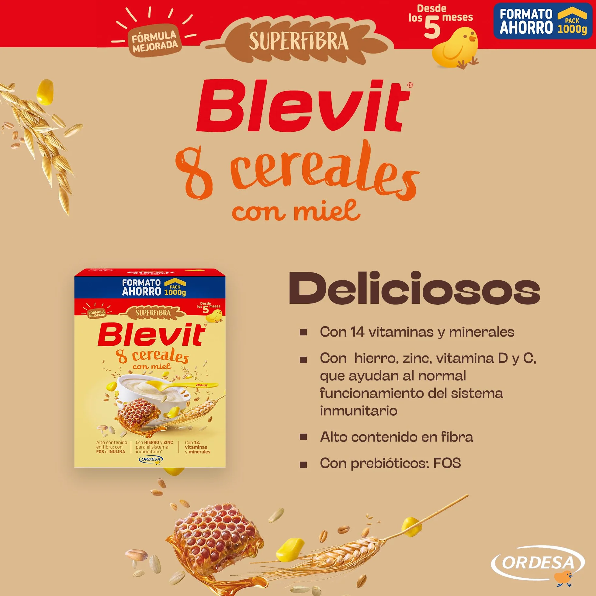 Blevit Superfibra 8 Cereales con Miel 1kg Papilla para Bebé desde 5 Meses
