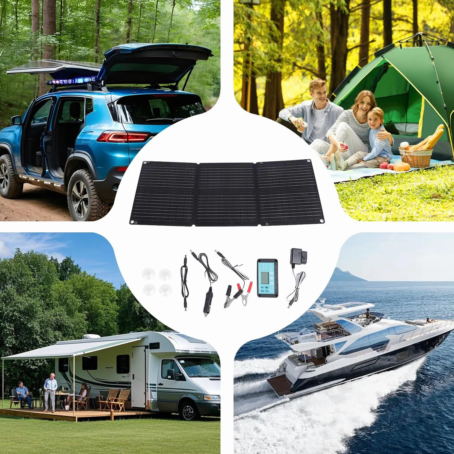 Cargador de automóvil solar, mantenedor de cargadores de batería de | 12-24V Automático, mantenedor flexible impermeable plegable para