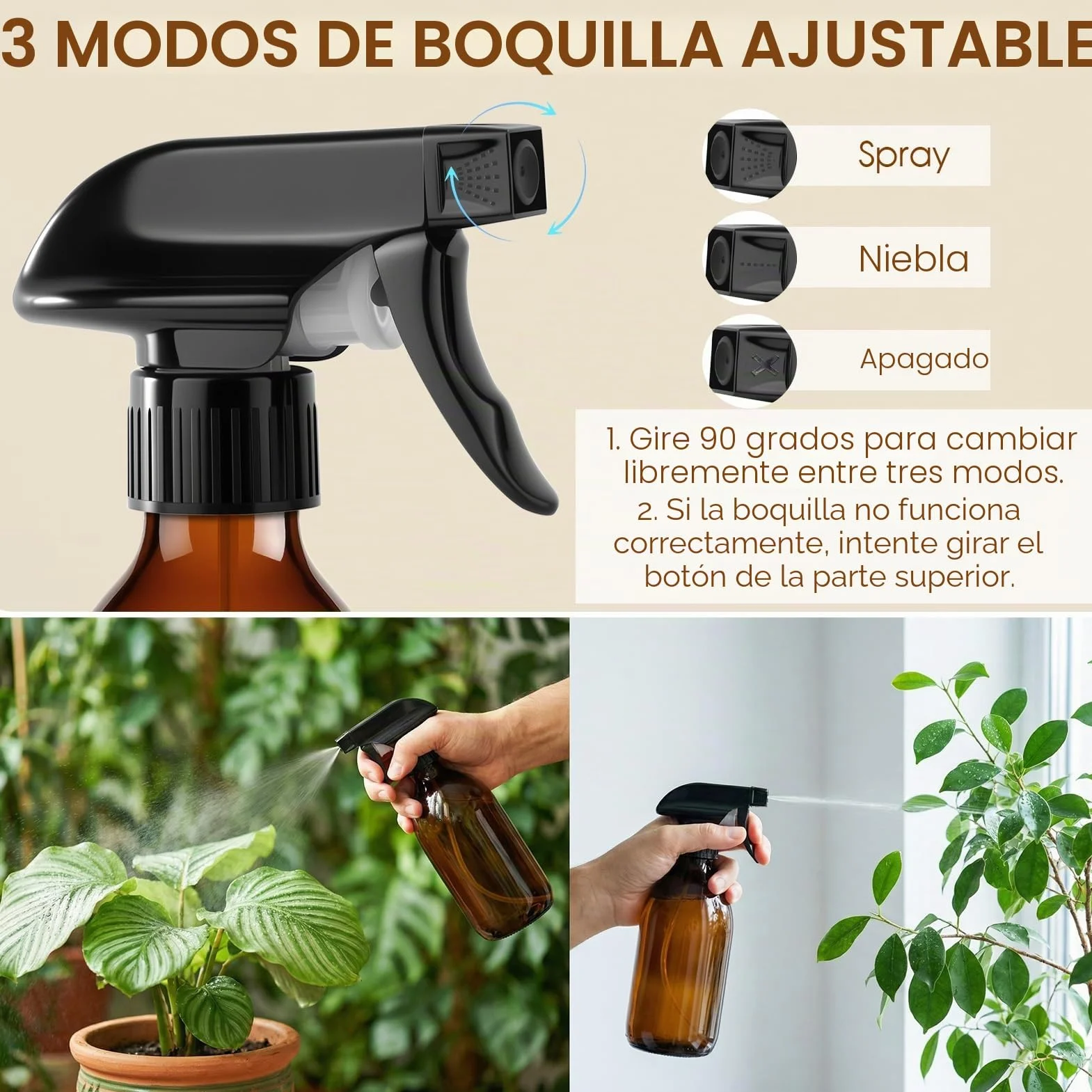 Botellas de Spray Vacías 500ml Vidrio Ámbar Pulverizador para Plantas Limpieza Peluquerías
