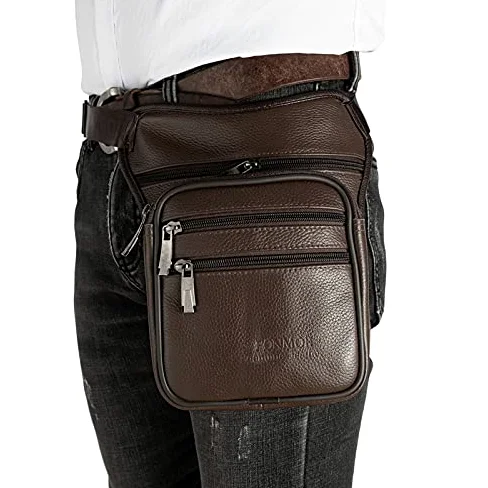 Bolsa de Pierna,Pernera Moto Bolso de cuero for hombre, bolso de cintura, bolso cruzado, bolso cruzado, bolso for pantalones, correa for cadera, trasero, ciclismo, motocicleta, bandolera mensajero(Bro