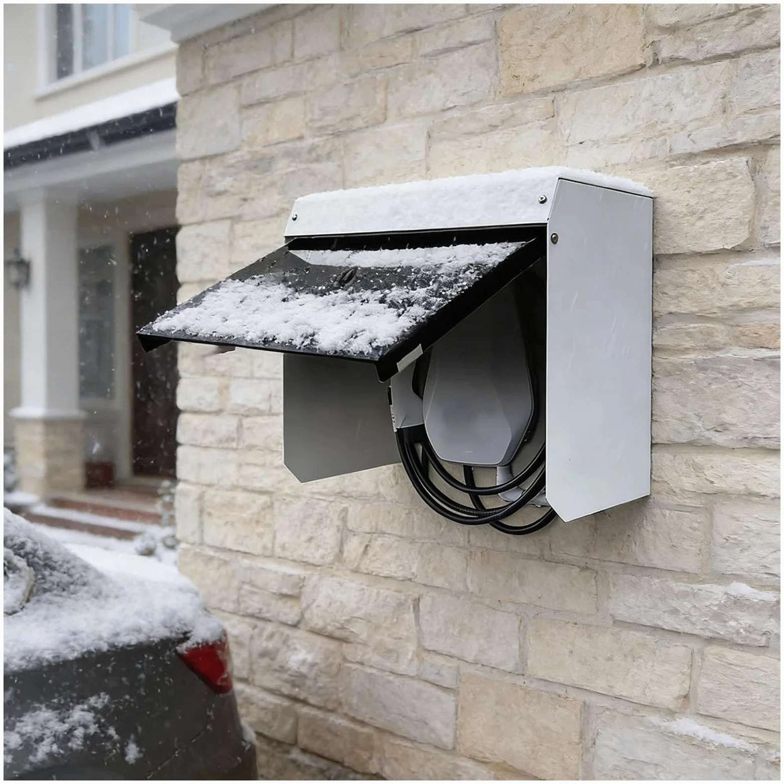 Genérico Cubierta para Wallbox Universal de Coche Eléctrico, Protección para Estación de Carga EV en Acero Galvanizado de Alta Resistencia, Carcasa Impermeable con Puerta de Acrílico Magnético