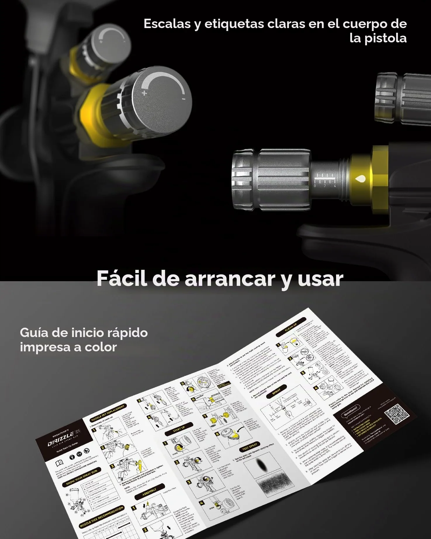 InoKraft Kit básico de Pistola pulverizadora de Aire D1 LVLP, fácil de Usar, Pistola de Pintura para Pintura de automóviles y casa, Boquilla de 1,3 mm, con Accesorios de pulverización de Pintura