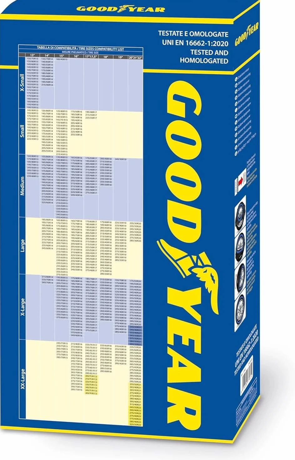 Goodyear Calcetines de nieve GoodYear Star Gripper homologados Italia EN 16662-1:2020 dos cadenas de nieve de tela para coche. Snow Sock Talla XL
