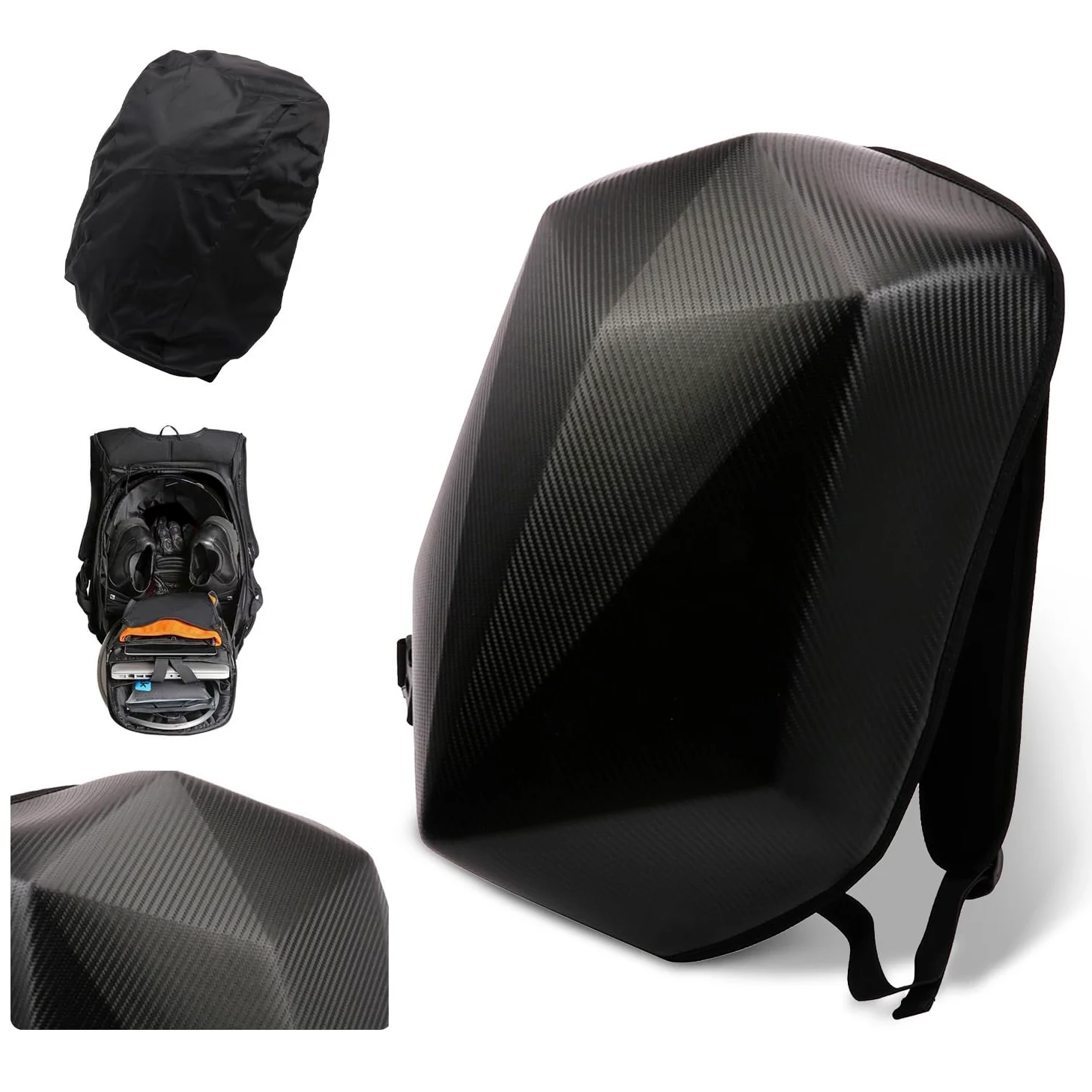 JFG Racing Mochila rígida de Fibra de Carbono Resistente al Agua con Forma de Diamante de Alta Capacidad de 30 l para Motocicleta, Bicicleta y Actividades al Aire Libre