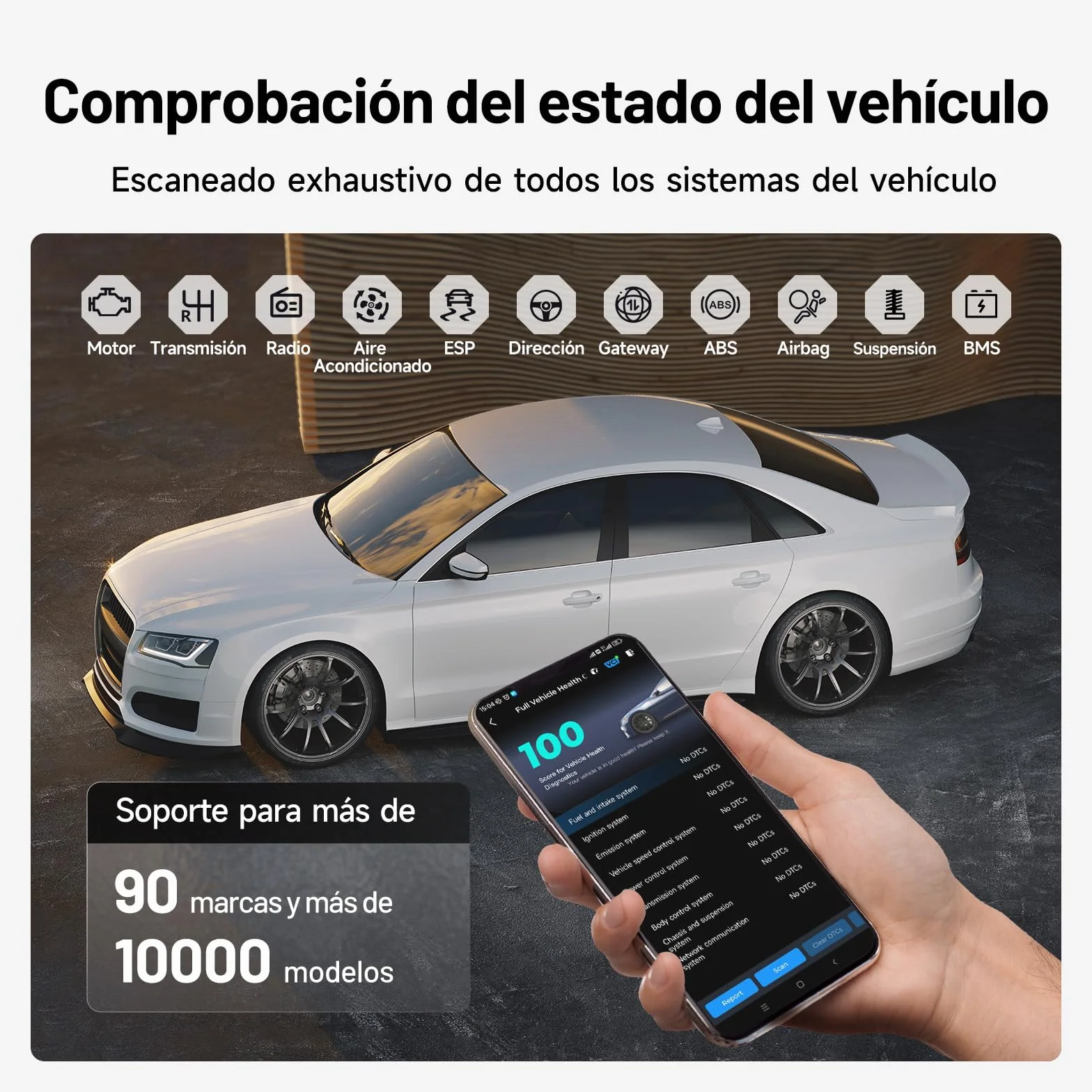 TOPDON Carpal-A OBD2 Diagnosis, Bluetooth Diagnosis Coche Multimarca,Diagnóstico de Todos los Sistemas, 6 Servicios Reset, AutoVIN, Smog Check, Guía de Reparación, Inspección del Motor
