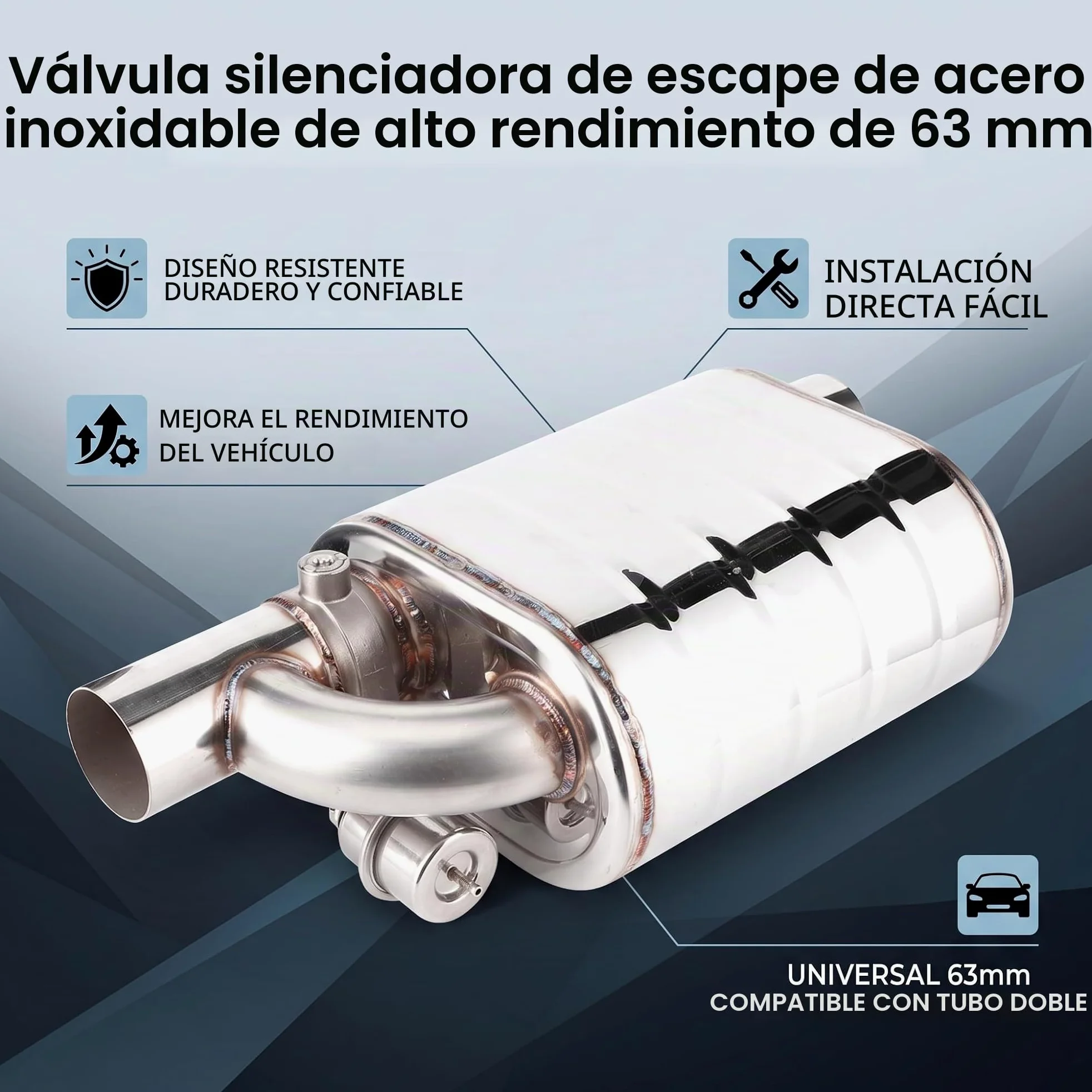 Válvula de escape para automóvil, válvula de escape eléctrica universal para automóvil de 63 mm Dispositivo de puerto remoto de acero inoxidable Válvula de tubo de bomba de vacío.
