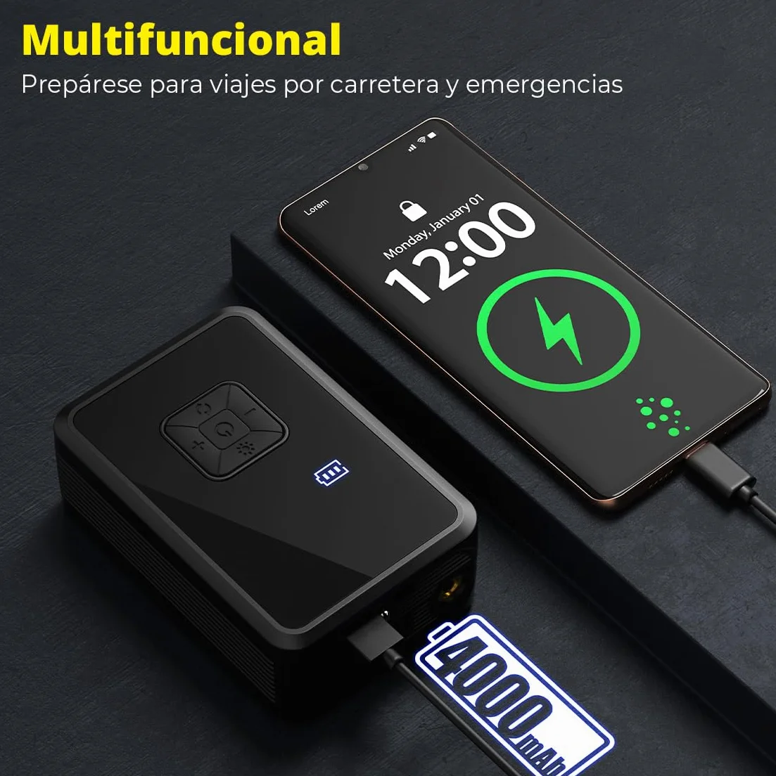 Oasser Compresor Aire Portatil 150PSI Inflador Ruedas Coche Recargable Compresor de Aire Pequeño Luz LED para Coche Moto Bicicleta Pelota