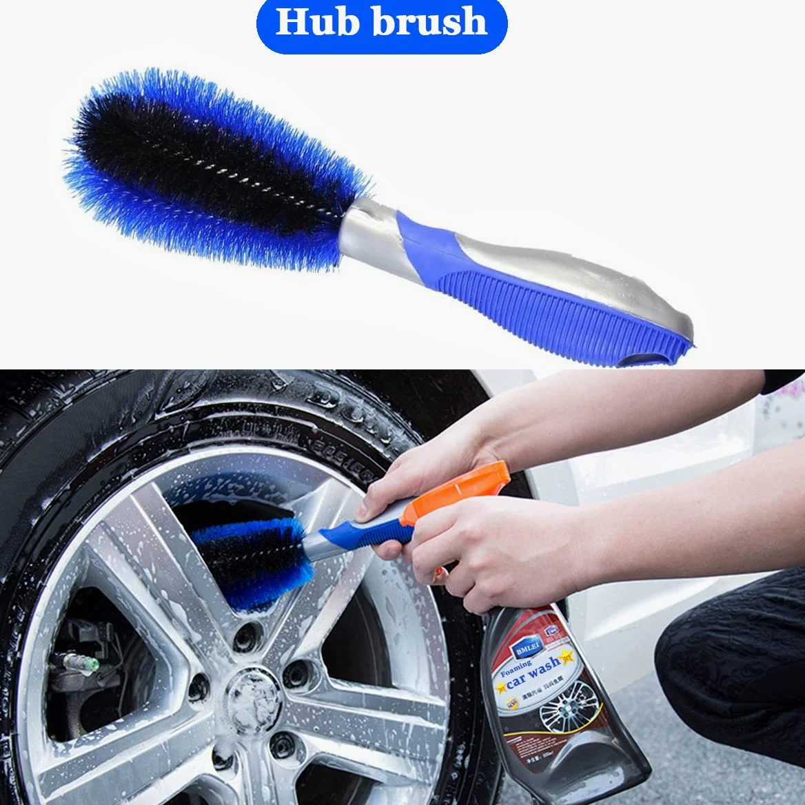 BMLEI Cepillo de lavado de coche con mango largo, guante de microfibra de chenilla con 1 cabezal de repuesto, cepillo de rueda de lavado de coche, barra de extensión, kit de limpieza de cepillo de