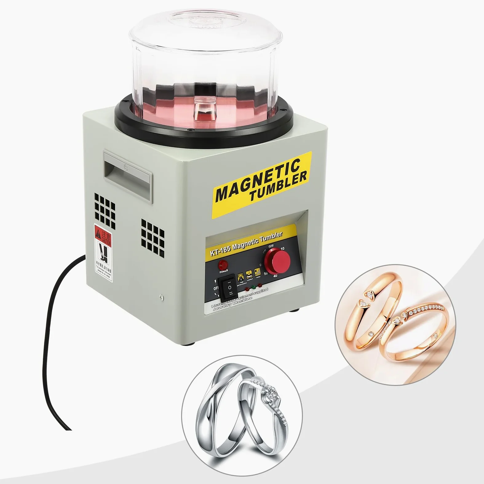 Pulidora magnética de rodillo, máquina de acabado magnético reversible, pulidora de joyas con control de tiempo, adecuada para talleres y pequeños proyectos de joyería
