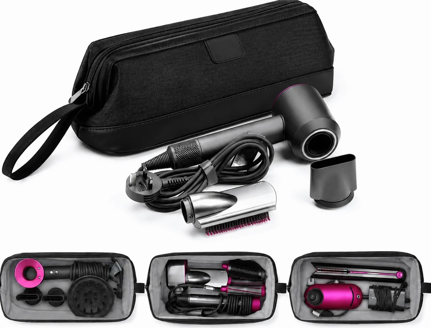 Bolsa de Almacenamiento de Viaje para Secador de Pelo, Funda Plancha Pelo con Asa Portátil Compatible con Dyson Airwrap Styler y Shark Flexstyle, Dyson Supersonic y Rizador, para Viaje