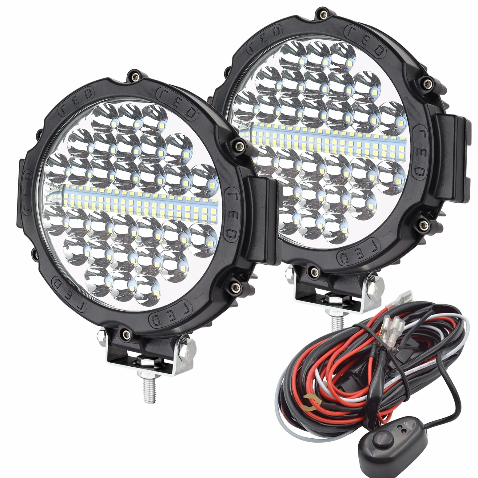 Safego Focos Tractor LED 7" 210W 16800LM Faros Trabajo LED 12V 24V | IP67 Impermeable Luz de Niebla con Cable, Spot Flood Combo, Focos LED Coche 4x4 para SUV ATV Off-Road Camión Moto Barco