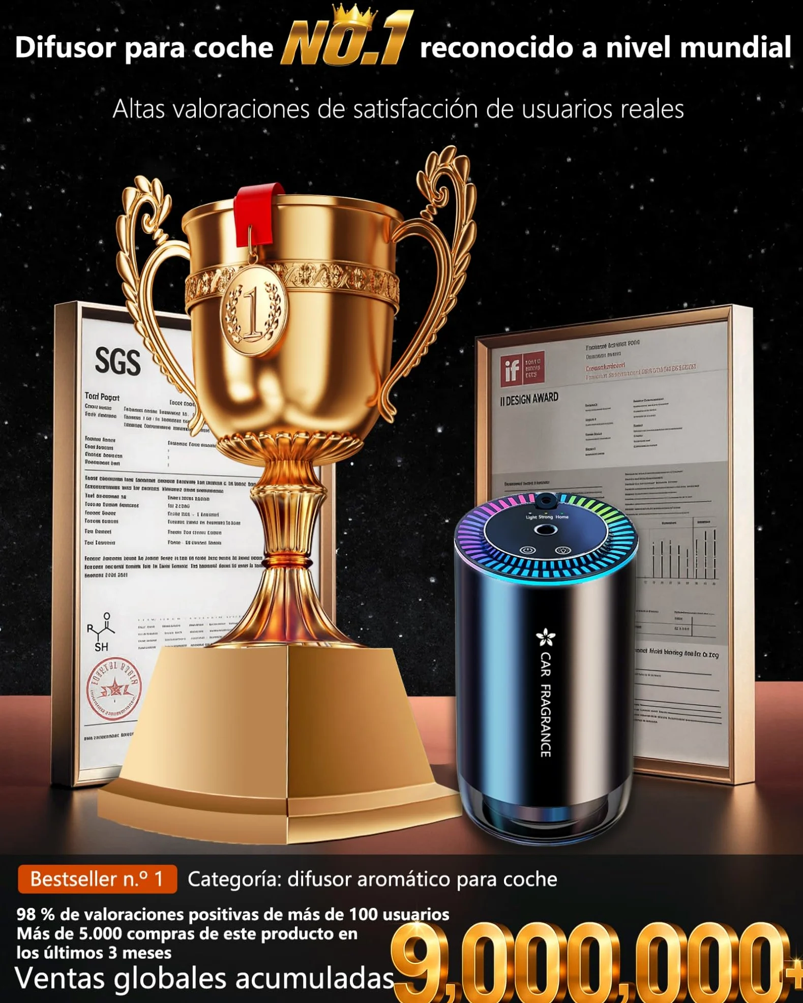 AI Ambientador 50ml Perfume (Colonia), Difusor de Fragancias Eléctrico para Automóvil, On/Off Automático, Atomizador Ultrasónico, 3 Modos Inteligentes, Batería Integrada, Duración 5 Meses BJ-577