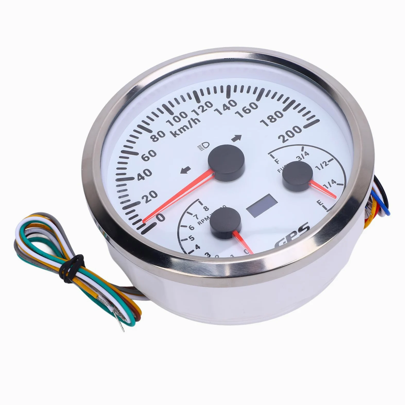 Medidor de odómetro GPS, velocímetro de 110 mm, tacómetro, 0-200 KM H, 0-8000 RPM, indicador de nivel de con señales de giro para camión yate RV (Esfera blanca y bisel plateado CXA098)
