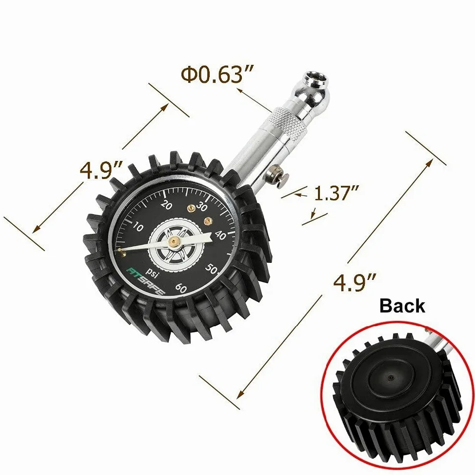 Manómetro de presión de neumáticos de 60 psi, brilla en la oscuridad, con tapas de válvulas de neumáticos, manómetro mecánico profesional para neumáticos compatible con motocicletas, coches, camione