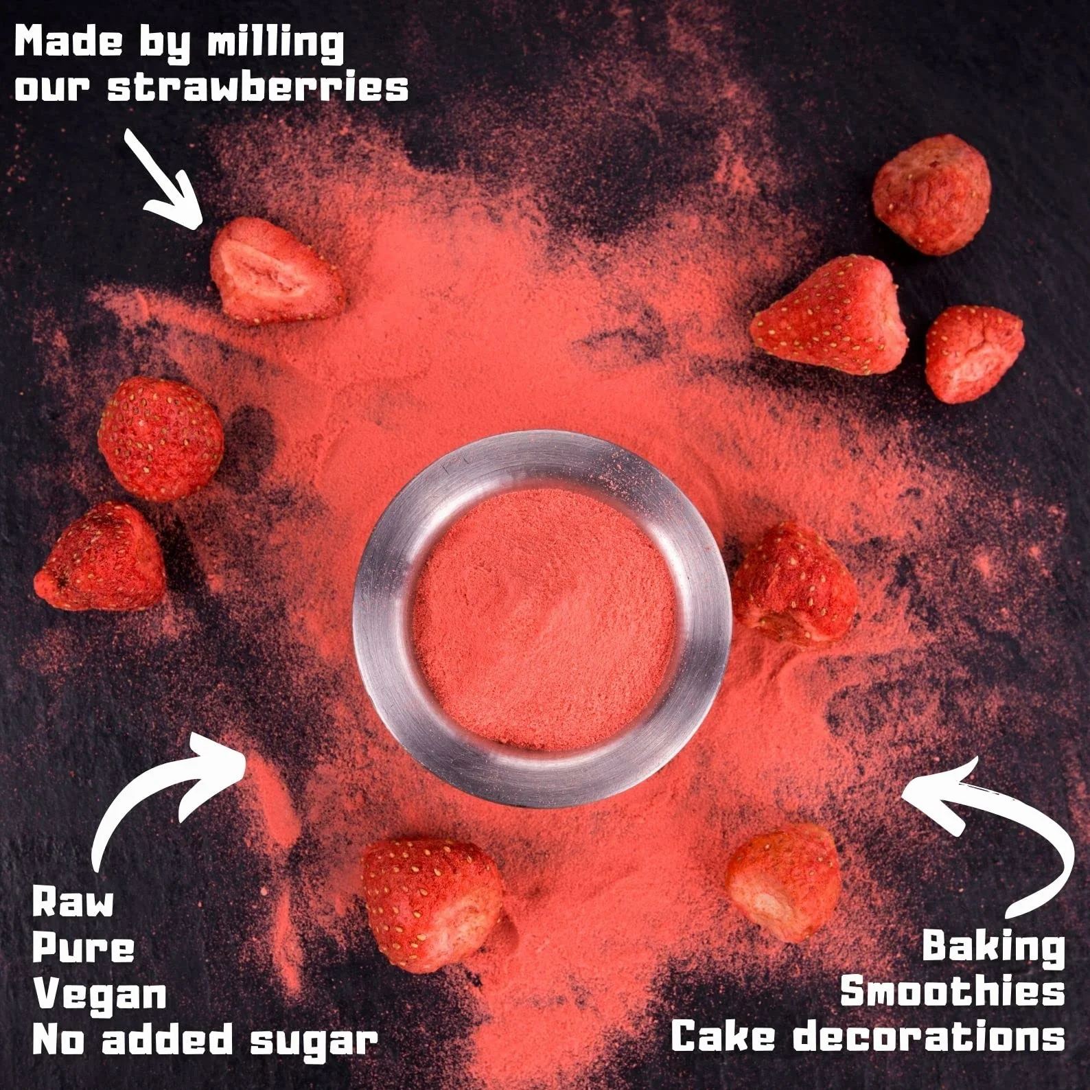 Polvo de Fresa Liofilizada Pura 12:1 Concentrado Freeze Dried Strawberry Fruit Powder 100% Hecho de Fresas Frescas