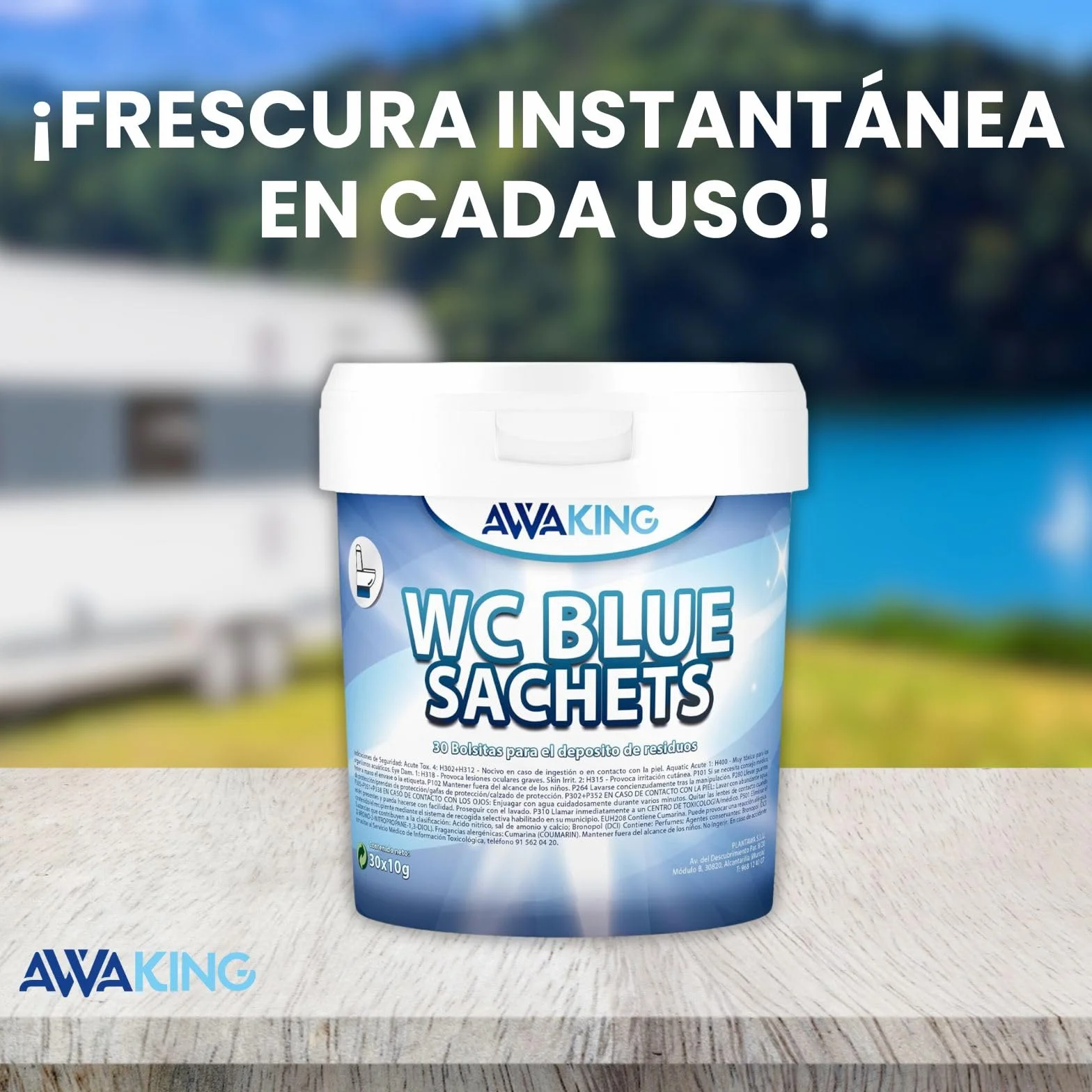 AWAKING Pastillas WC Quimico Autocaravana Blue Sachets 30ud | Limpia y Desodoriza. Fórmula Concentrada y Aroma Fresco Depósito Aguas Negras de Caravana, Limpieza profunda, Camper, Descompone Residuos.