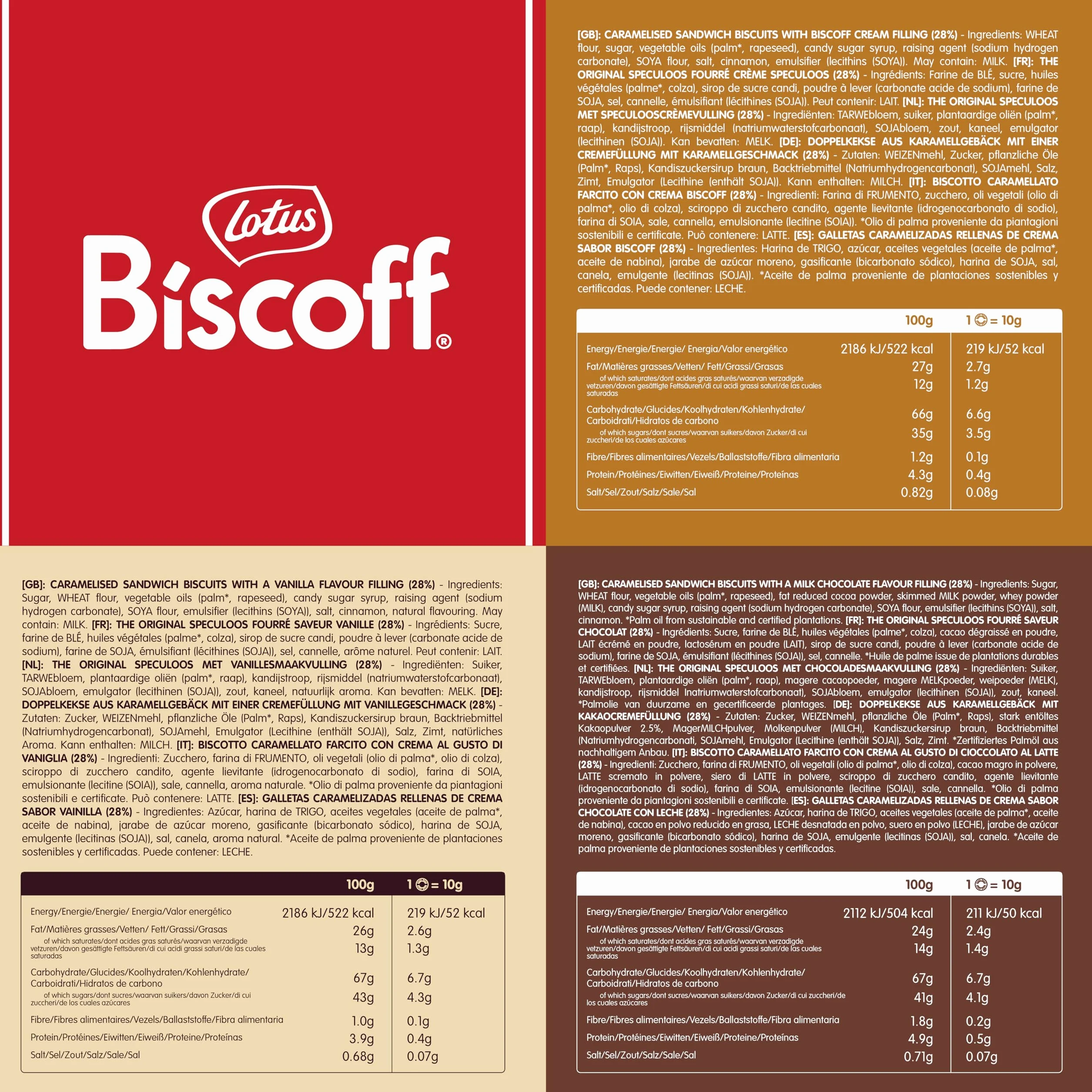 Lotus Biscoff Paquete Variado Galleta Sándwich 3 Sabores 16 x 50g 800g