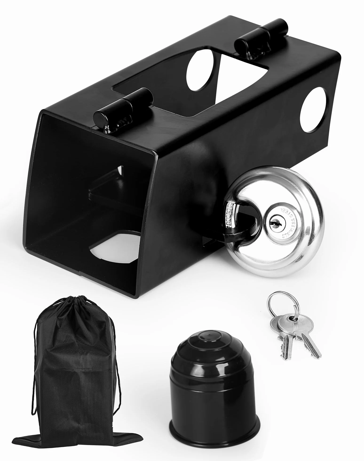 SOSALUK Candado Remolque de Alta Seguridad, Antirrobo Remolque para remolques acoplados y desacoplados, Seguro Caravana con Cepo para Remolque y Protección para Caravanas y Remolques(Negro)