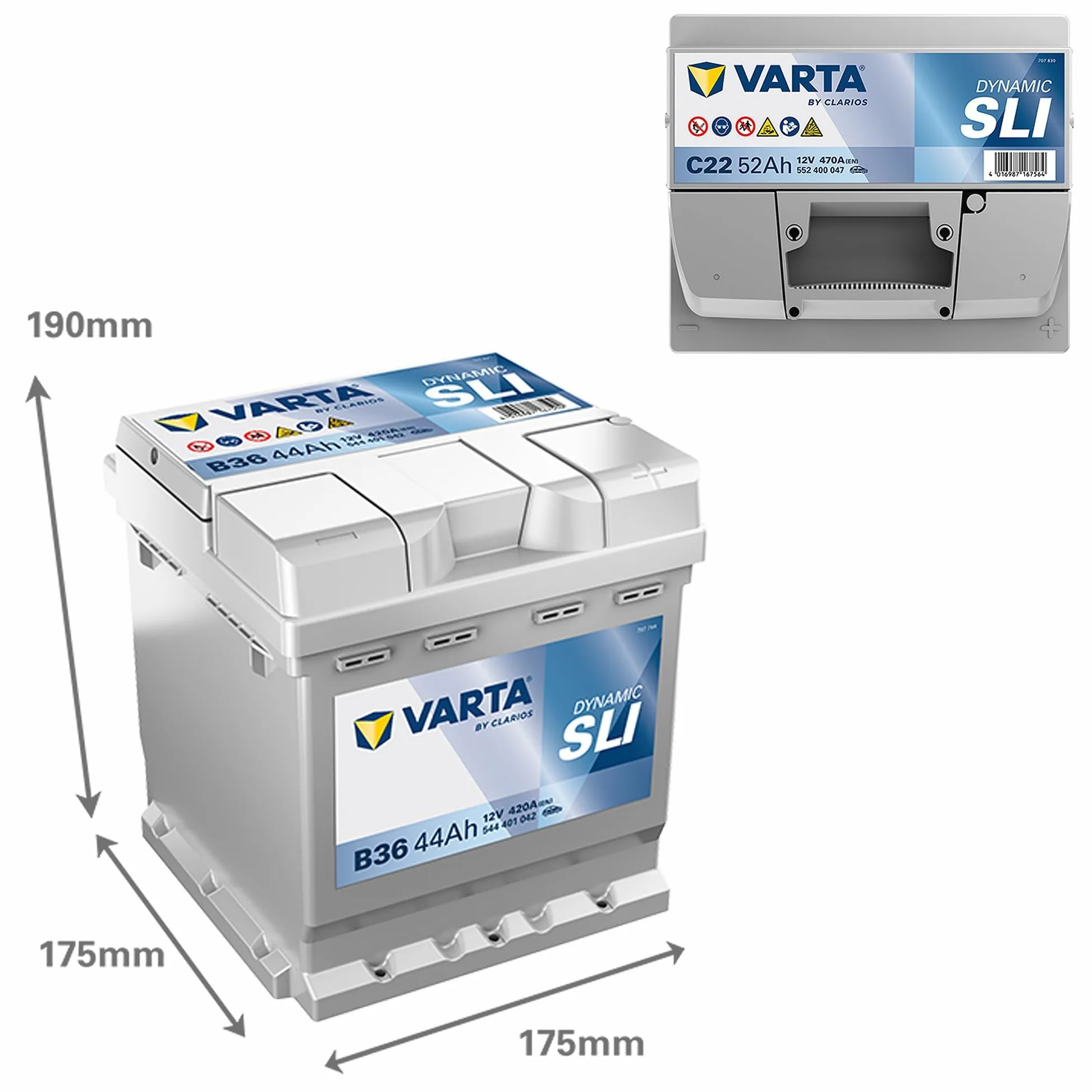 VARTA Batería 52, Ah 470, A/EN 552400047K262 L 207mm B 175mm H 190mm Compatible con VW Polo V Hatchback 6R1, 6C1 up! Hatchback 121, 122, BL1, BL2, BL3, 123, PEUGEOT 208 I Hatchback CA, CC, TOYOTA
