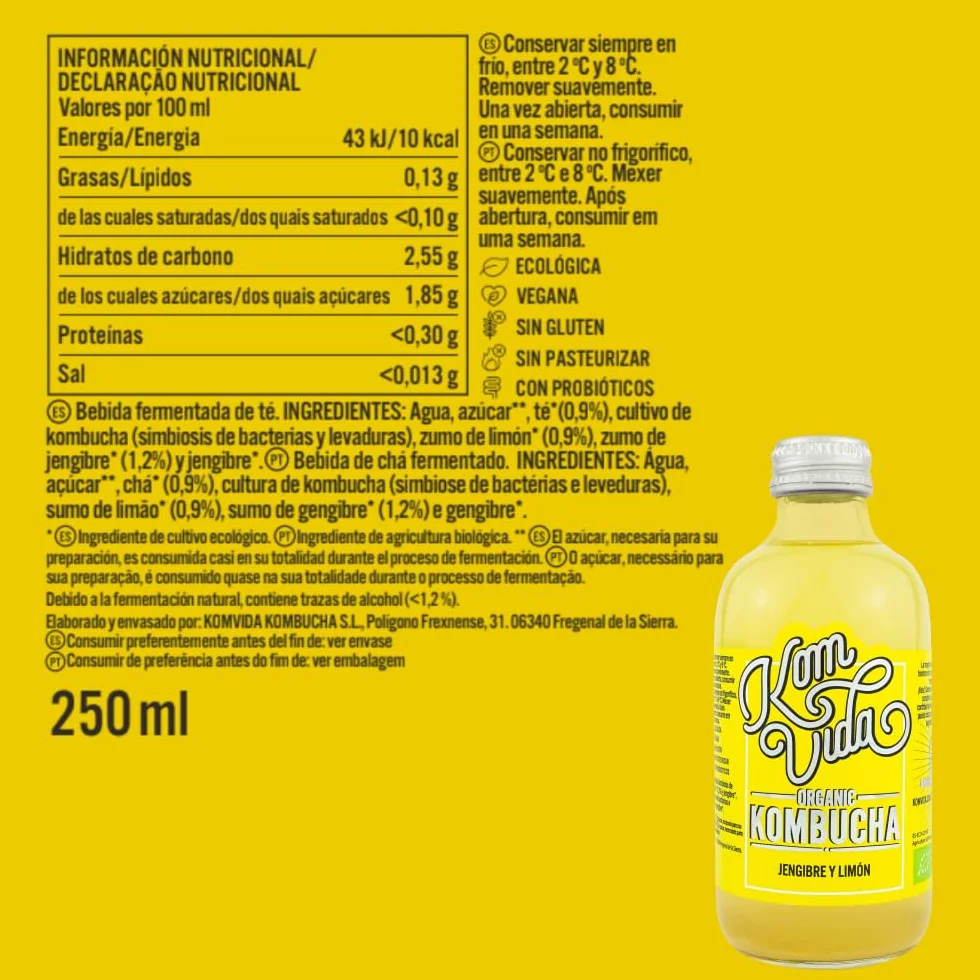 Komvida Té Kombucha Kit Sabores Originales 12 Botellas 250 ml