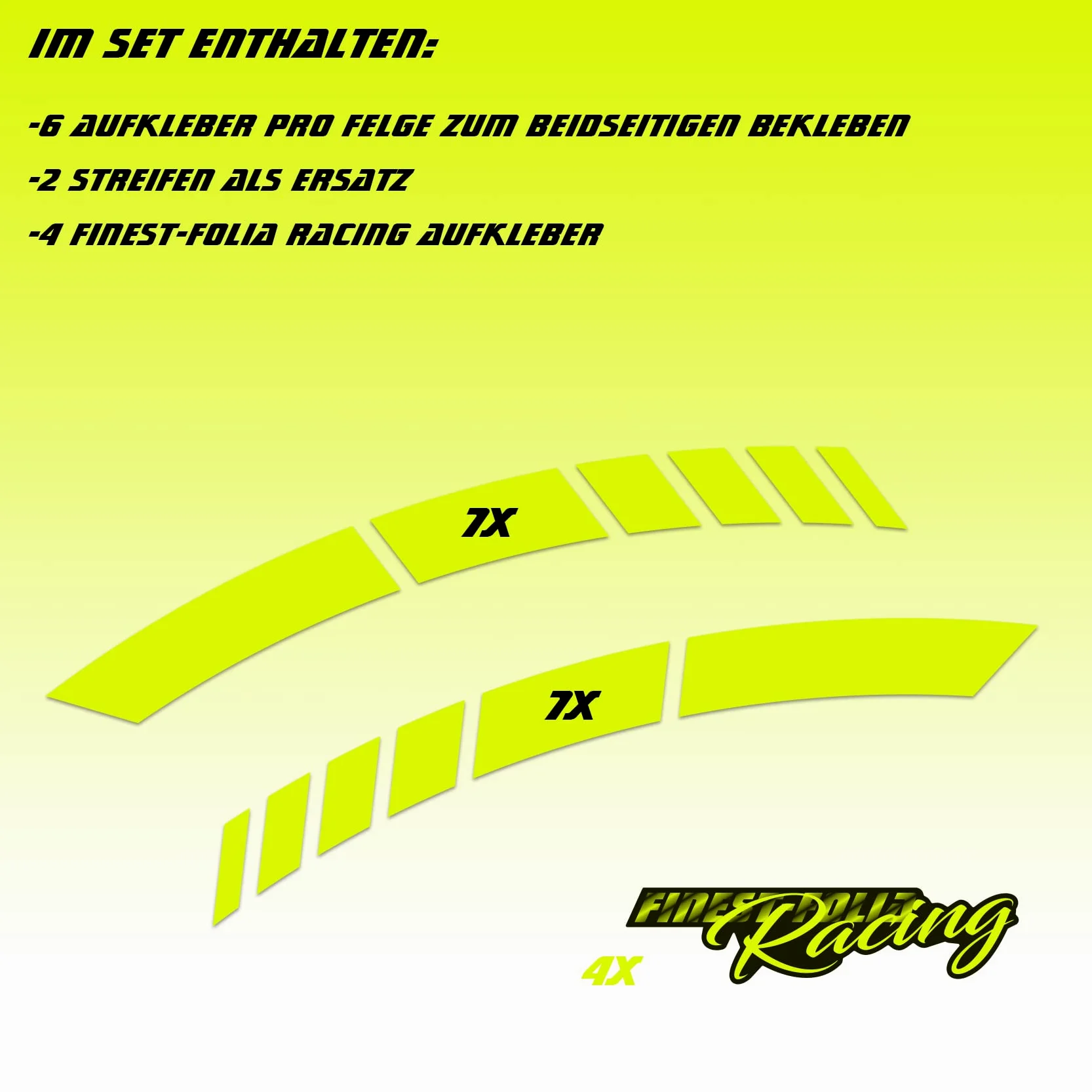 Finest Folia Juego de 18 pegatinas para llantas de moto y coche, diseño completo, para llantas de 15", 16", 17", 18", 19 pulgadas, MR020 (amarillo neón)