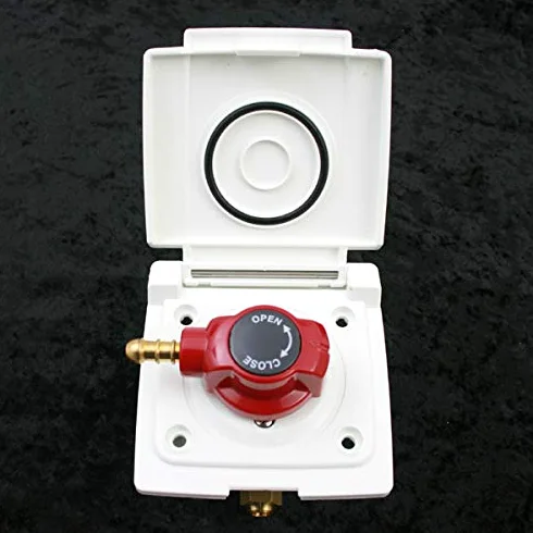 pro-Styling Enchufe de gas exterior, tapa abatible, bloqueo en estado abierto, control manual, color blanco