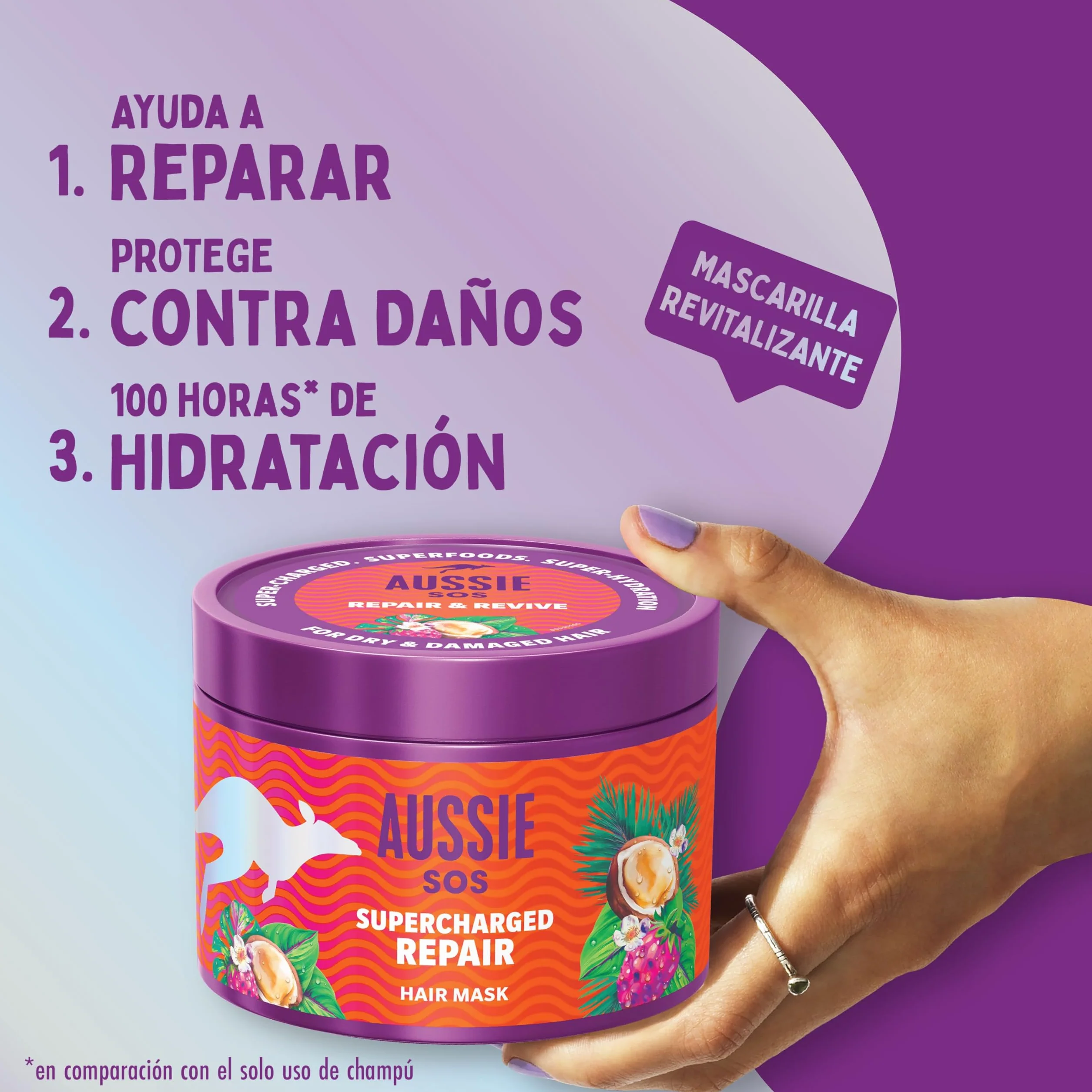 Aussie SOS Supercharged Repair Mascarilla Capilar 500ml Para Pelo Seco Y Dañado