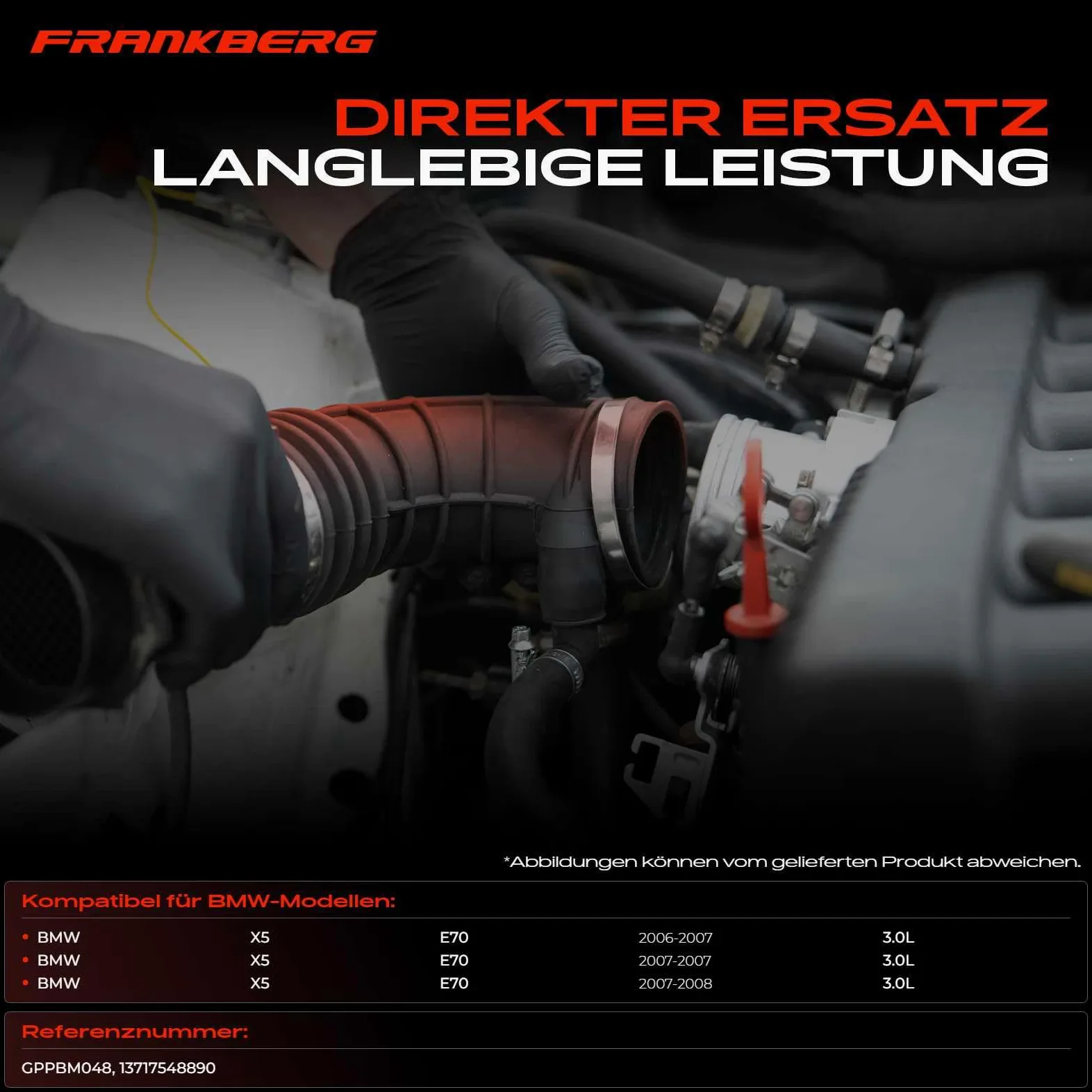 Frankberg Manguera de admisión, tubo de admisión, filtro de aire, gasolina | GPPBM048; Compatible con: X5 E70