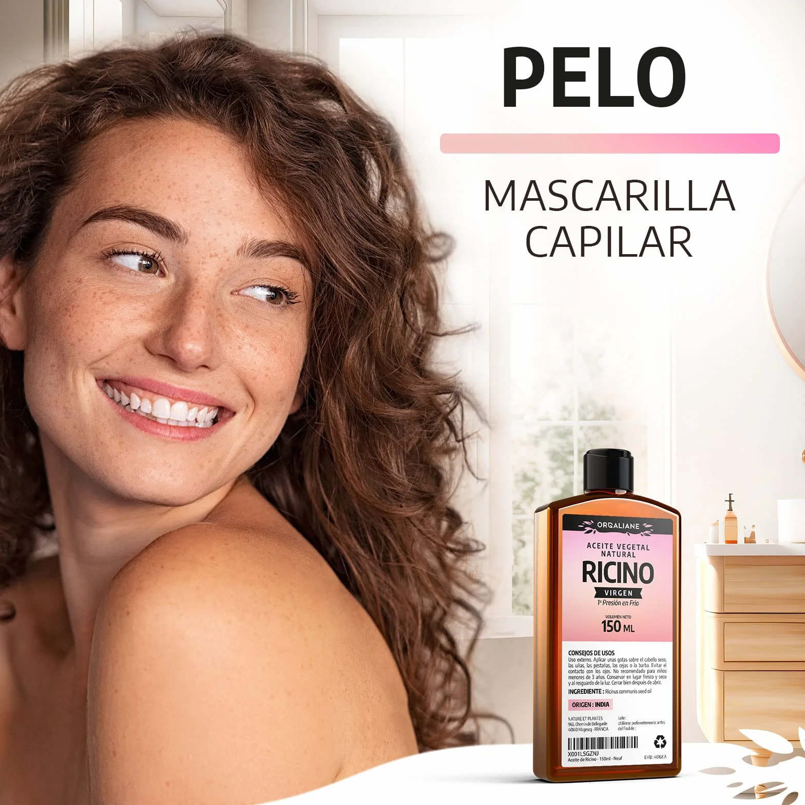 Aceite de Ricino 150 ml 100% Virgen Prensado en Frío Ricinus Communis para Cabello, Pestañas y Uñas