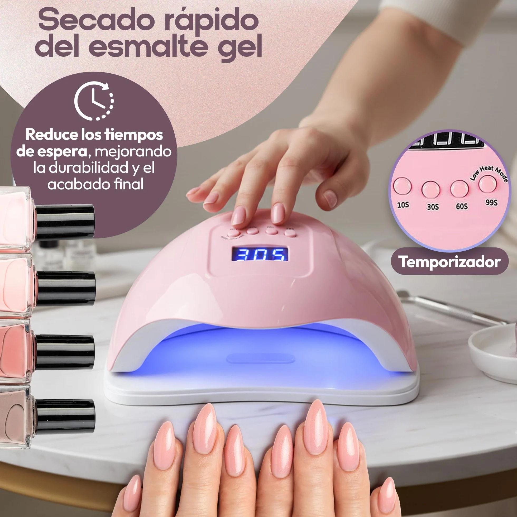 Lámpara Secadora Uñas LED UV 150W con 4 Temporizadores, Secador de Uñas con Sensor Automático