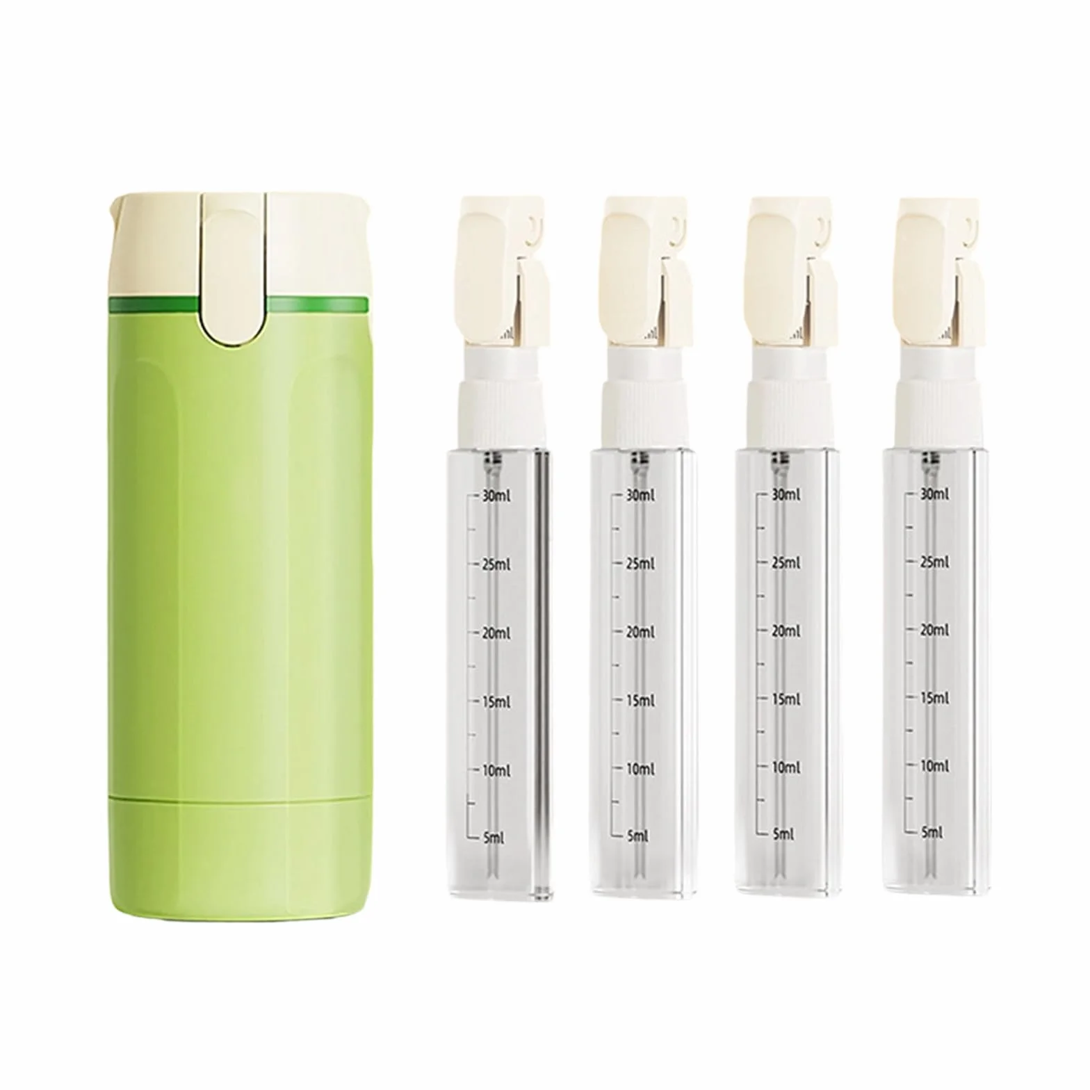 Botes Viaje Rellenables 4 en 1 Dispensador Portátil para Champú, Loción, Crema Acondicionadora Verde