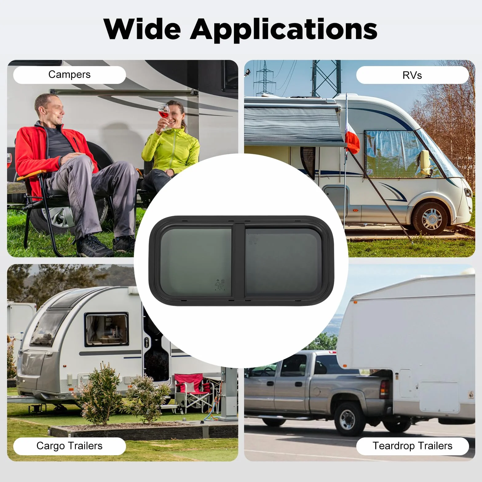 Ventana para caravana, 600*300mm Ventana exterior de presión, ventana lateral para autocaravana con estores y mosquitera integrados Ventana corredera tintada para caravanas, furgonetas y autocaravanas