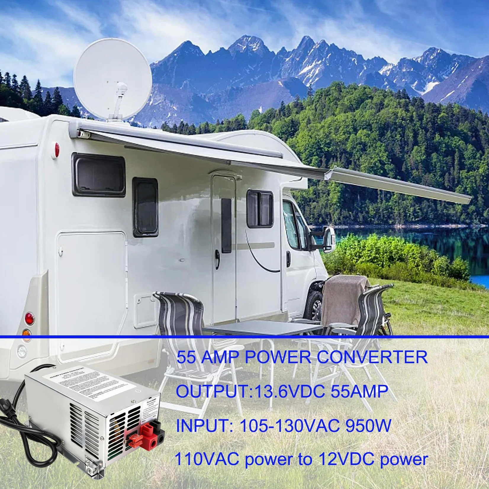 WF-9855 - Convertidor de alimentación RV de montaje en cubierta de 55 amperios, repuesto para RV, remolque, cámper, serie 9800