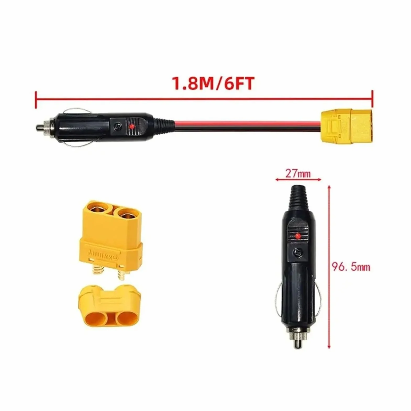 XT90 - Cable de carga hembra a encendedor de cigarrillos de 14 AWG 12 V