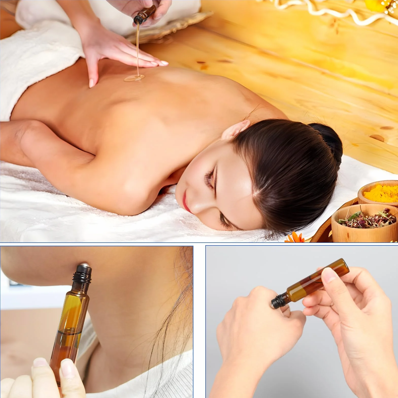 Botellas de Cristal Enrollables 10 ml para Aceite Esencial con Bola de Acero Inoxidable