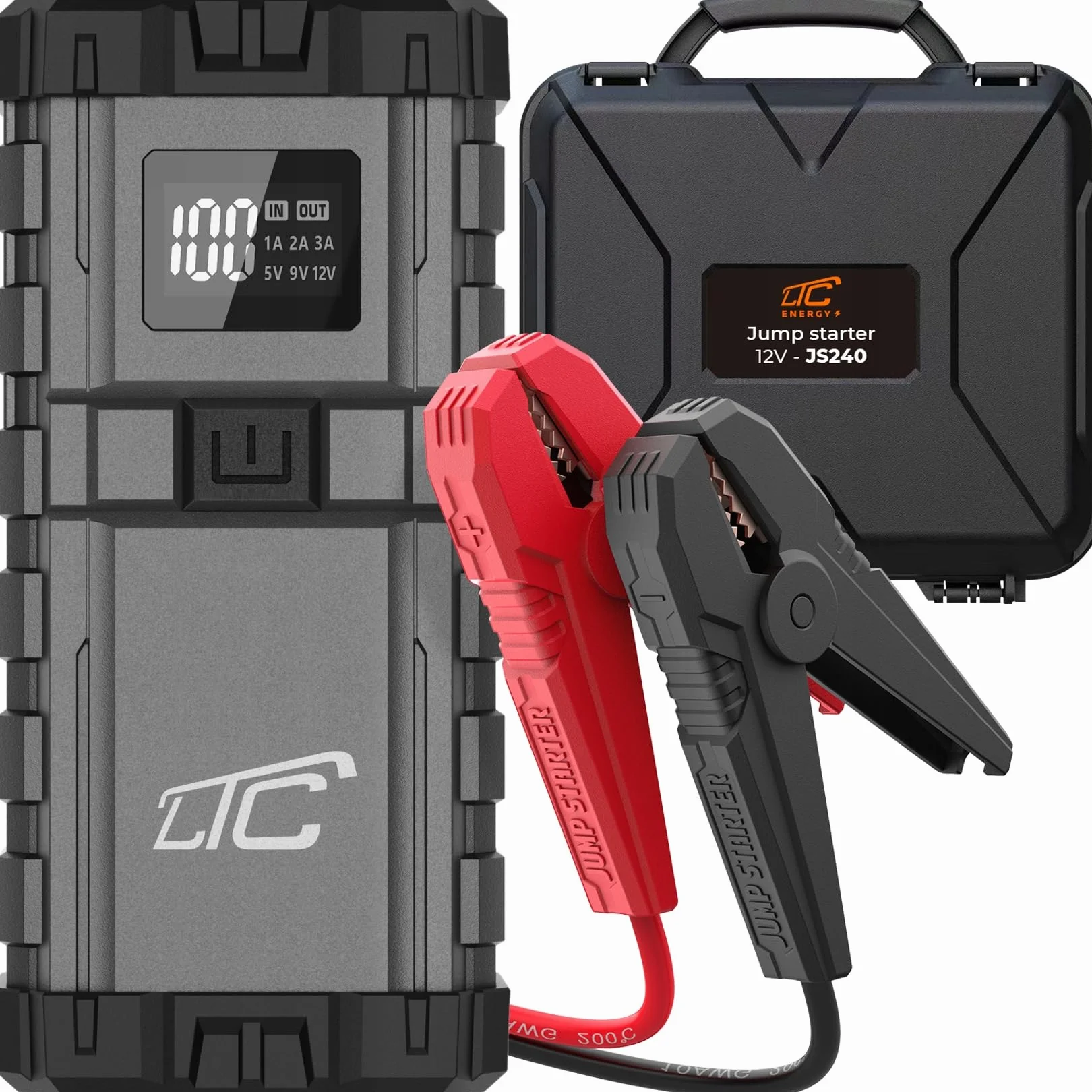 LTC Jump Starter Power Bank USB para Coche Arrancador Compacto 24000MAH/2500A Power Bank QC TYP-C PD 65W/USB out 3A DC 12V
