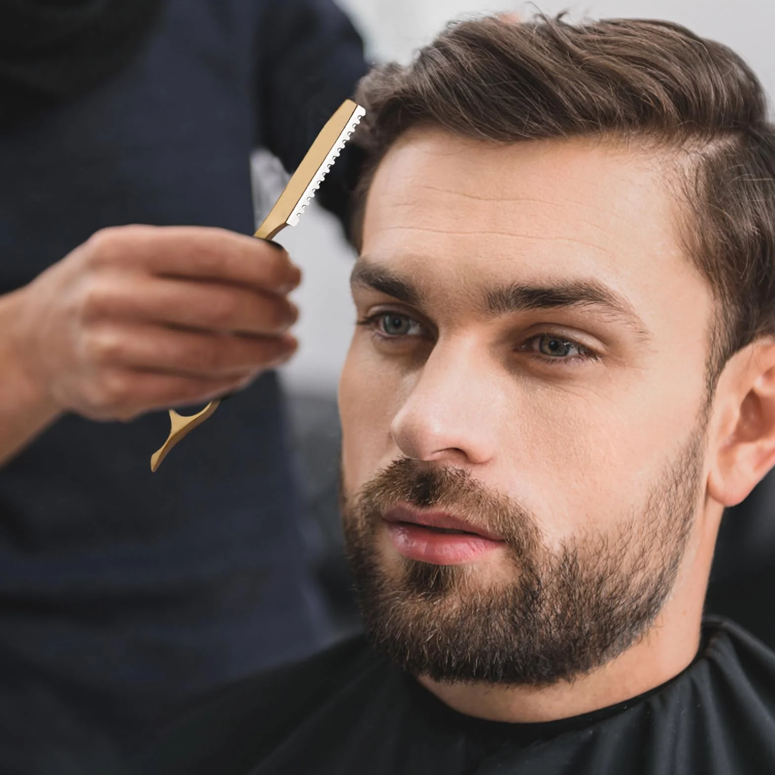 Cuchillo para Adelgazar el Cabello, Cuchilla de Afeitar de Peinado, Maquinillas de Afeitar Texturizadoras de Corte Manual de Cabello con 10 Navajas de Repuesto (Oro)