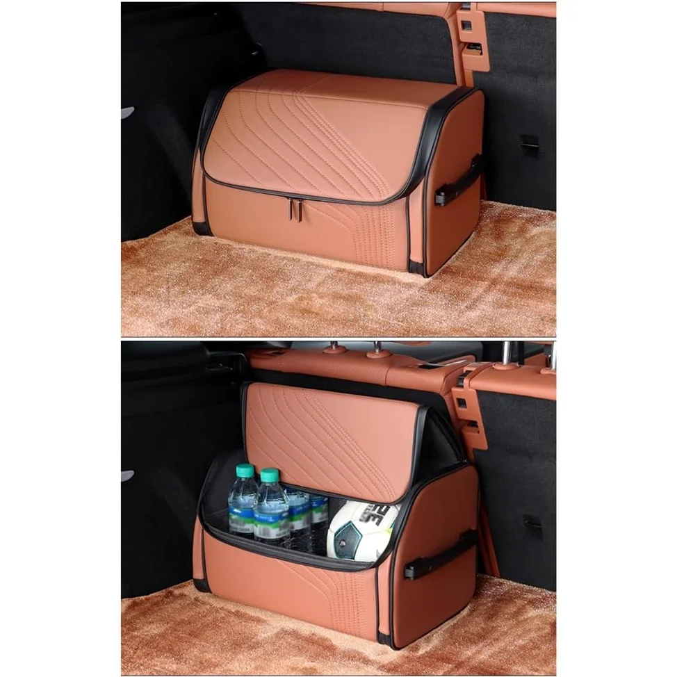 Organizador de maletero plegable for coche - Organizador de maletero plegable con tapa - Organización del maletero ，Caja de almacenamiento para coche(Black)