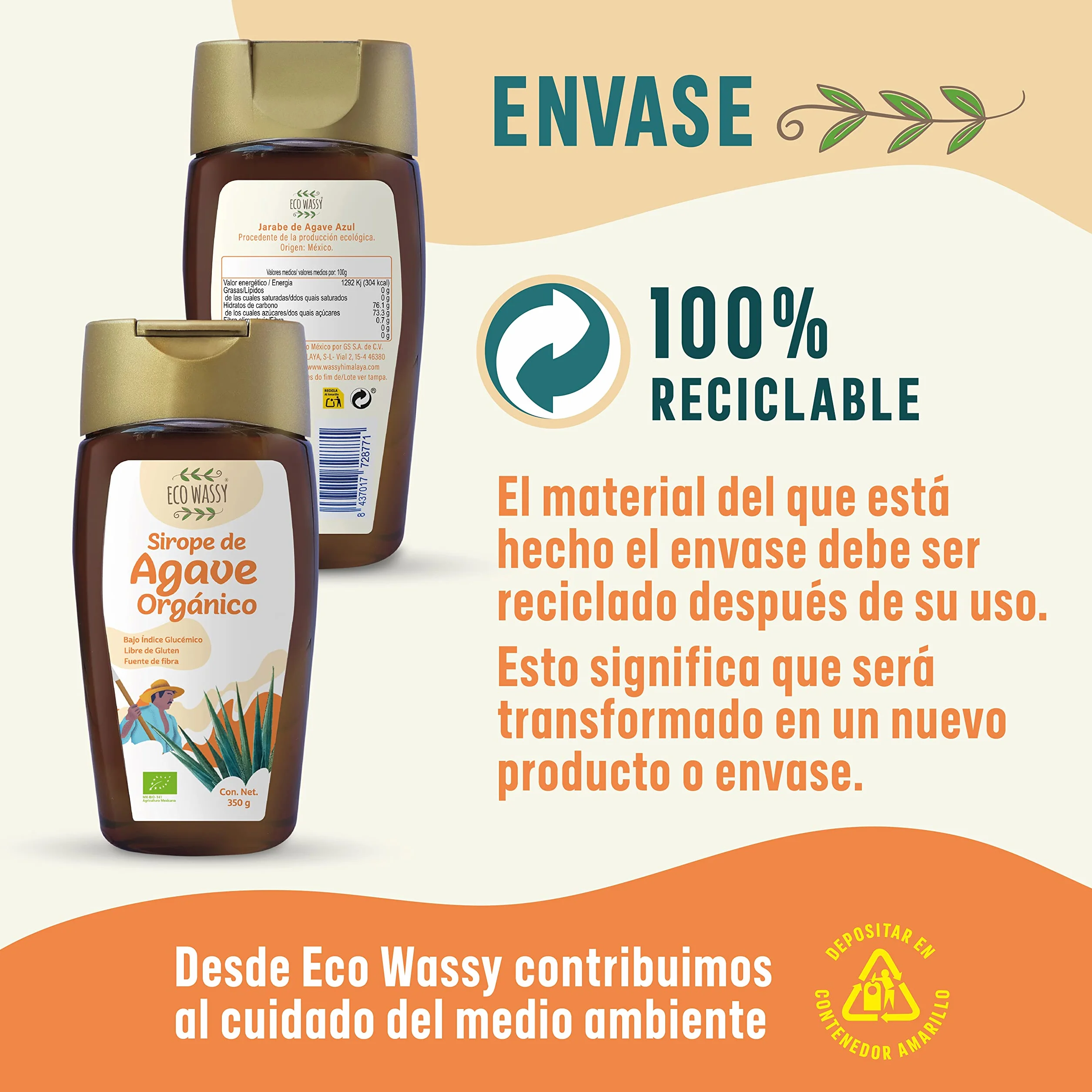 Sirope De Agave Crudo, Endulzante Natural Orgánico, 100% Puro, Sin Gluten, Bajo Índice Glucémico