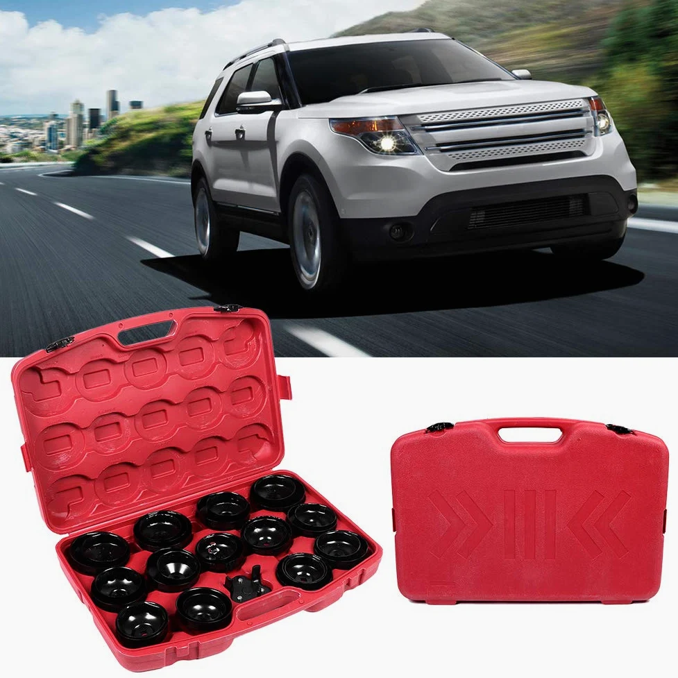 Kikumi Juego de 30 Llaves para Filtro de Aceite, Juego Profesional de Vasos de Filtro de Aceite, Kit de Herramientas de Extracción de de con Adaptador de Accionamien
