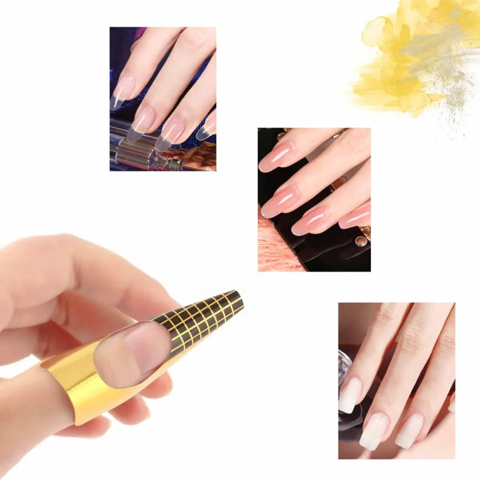 Plantillas de uñas autoadhesivas NC 1 rollo (500 piezas) - Plantillas de modelado para uñas de gel y acrílico - Arte de uñas extensión oro
