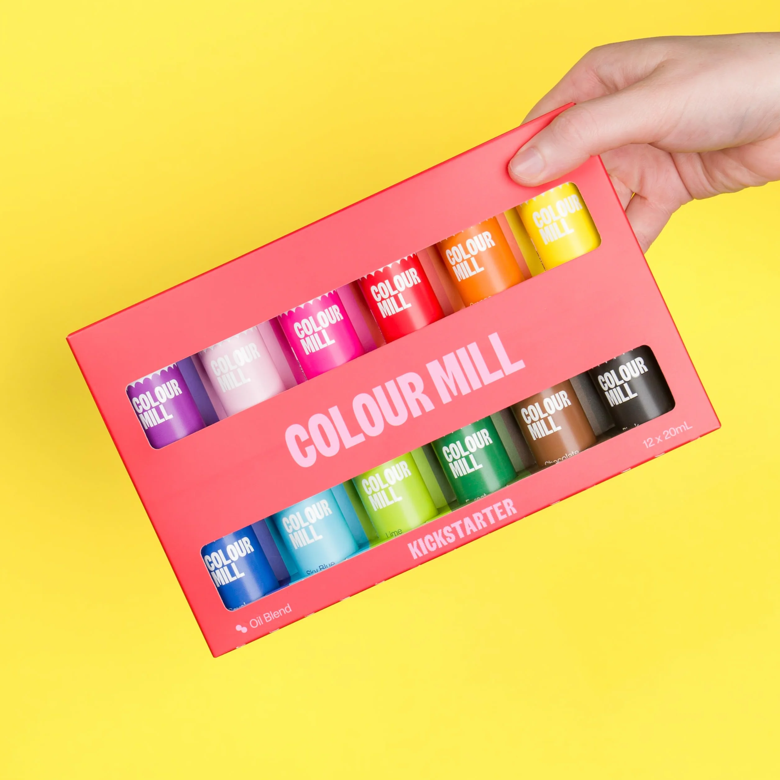 Colour Mill Oil Blend Food Colouring Set 12 x 20 ml Next Generation Food Colours Yellow Orange Red Hot Pink Baby Pink Purple Black Chocolate Forest Lime Sky Blue Royal