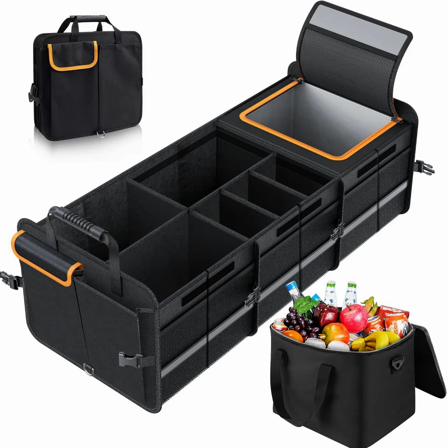 LIROPAU Organizador plegable maletero coche bolsa térmica aislada a prueba de fugas múltiples compartimentos separadores extraíbles tapa plegable