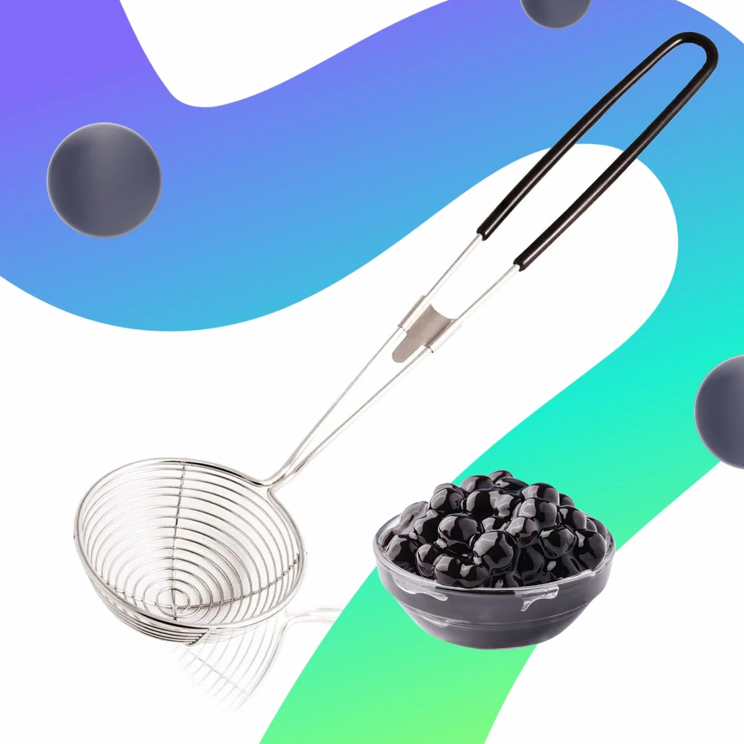 Bubble Mania Cucharón para té de burbujas de acero inoxidable para tapioca boba y gelatina de coco