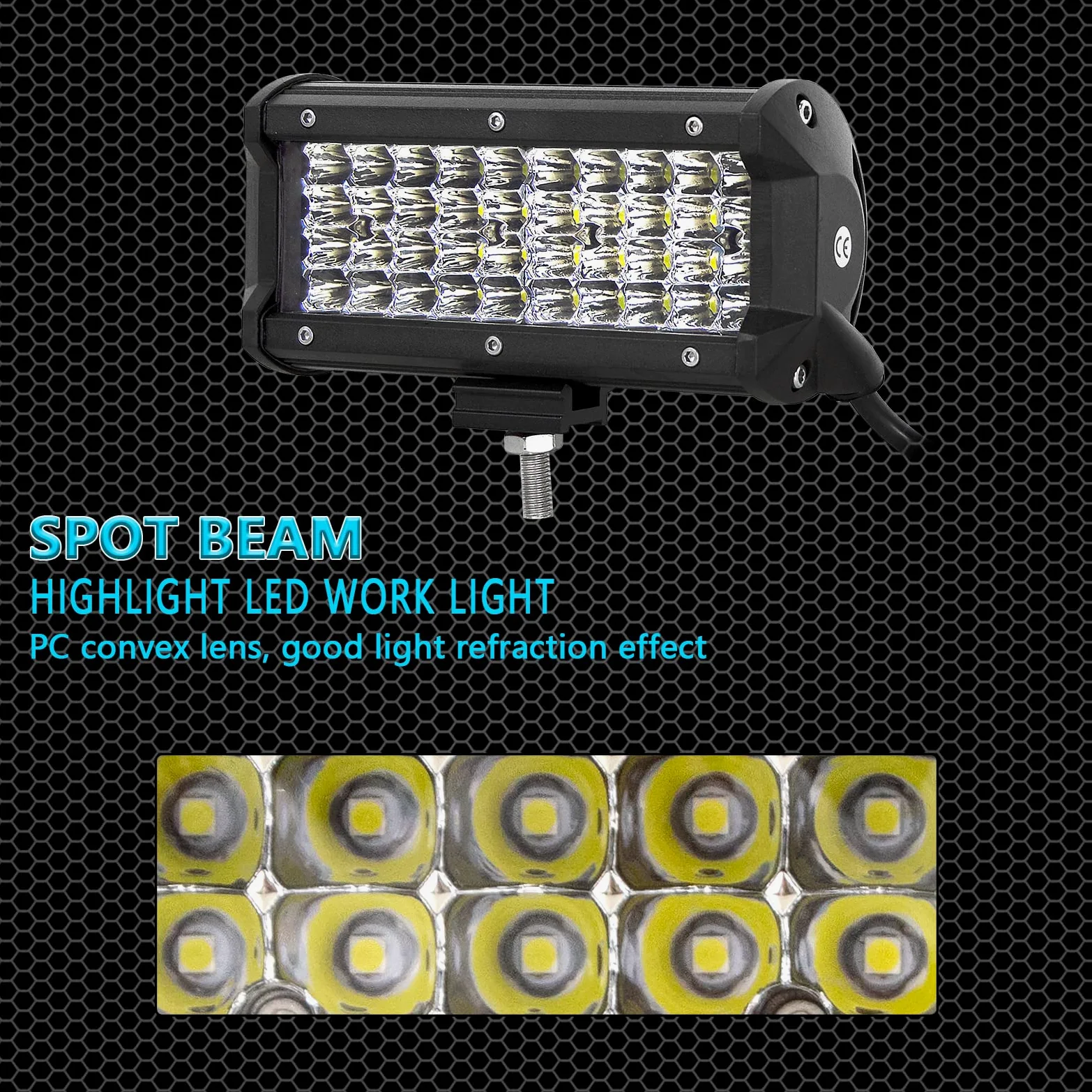 RIGIDON 2 Pcs Faro de trabajo led, 7 pulgadas 120W focos todoterreno y 12V kit de cableado soporte de matrícula y soporte de montaje para off road camión coche tractor ATV SUV 4x4, 6000K Spotlight