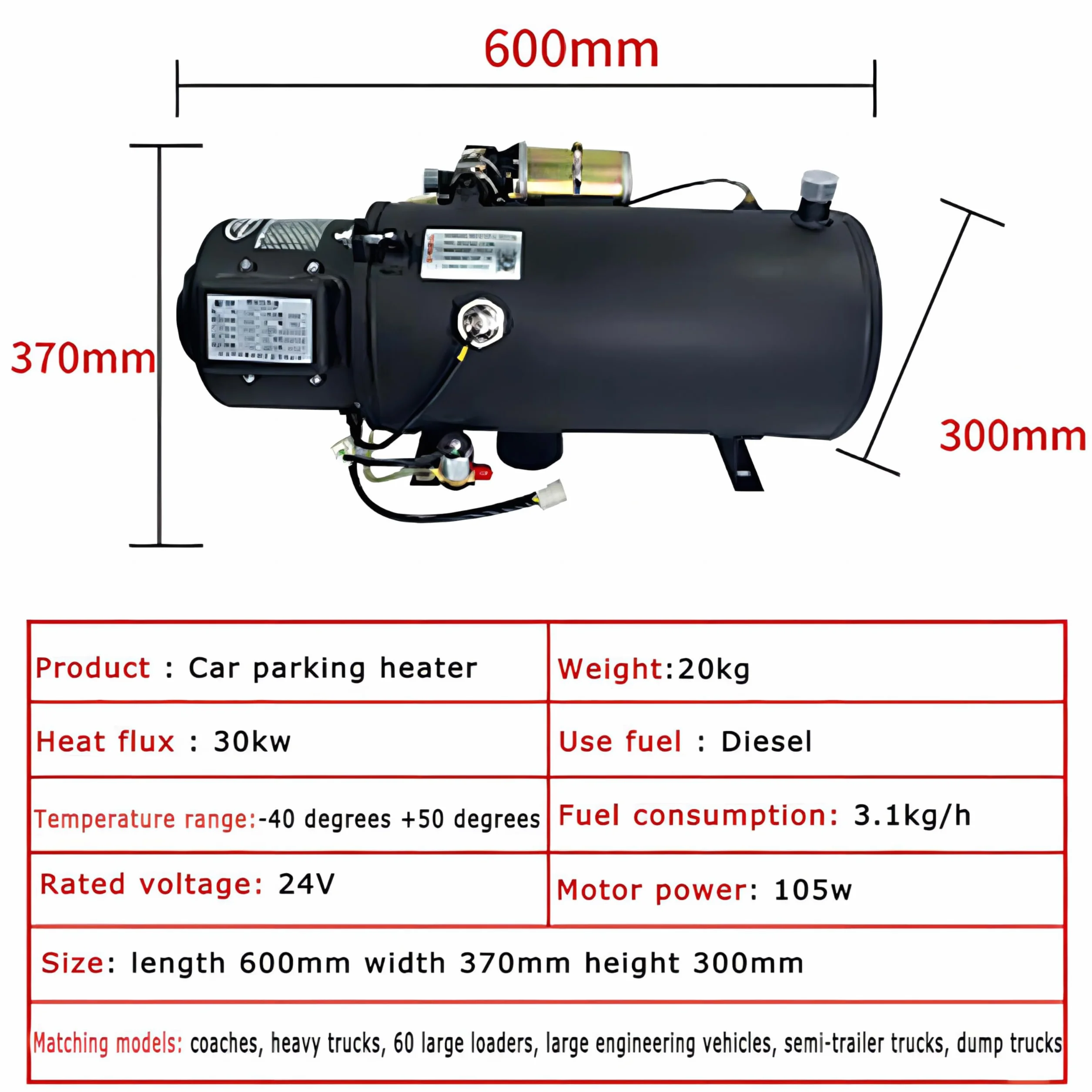 Calentador de agua de estacionamiento diésel de 12 V y 30 kW, juego completo de calefacción por refrigerante hidrónico, precalentador de motor para camiones, autobuses, caravanas y barcos